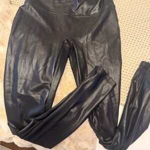 Black Faux Leather Leggings-Spanx